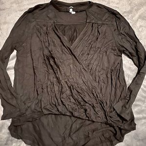 Black long sleeve surplice top